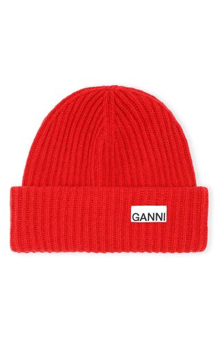 Ganni + Rib Recycled Wool Blend Beanie