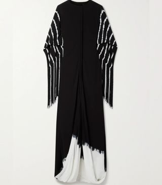 Proenza Schouler + Fringed Gathered Tie-Dyed Crepe de Chine Maxi Dress