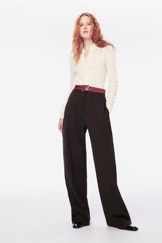 Victoria Beckham + Relaxed Wide Leg Trouser in Chocolate
