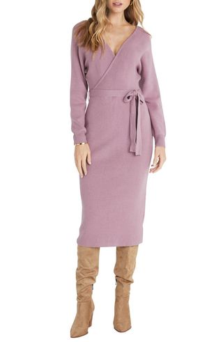 Vici Collection + Drape Long Sleeve Wrap Sweater Dress