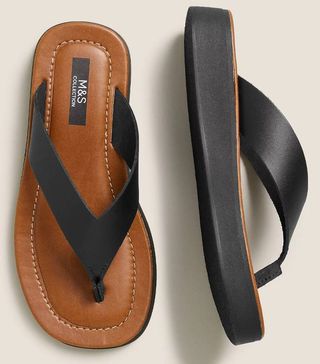 M&S Collection + Leather Flatform Flip Flops