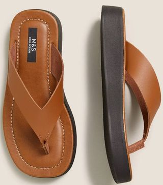 M&S Collection + Leather Flatform Flip Flops