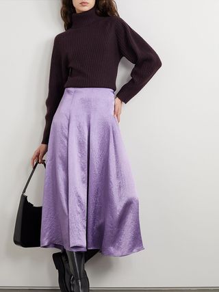 Vince + Pleated Satin Midi Skirt