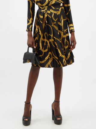 Versace + Chain-Print Pleated Skirt