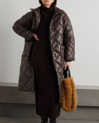 Stand Studio + Sage Quilted Padded Leather Coat