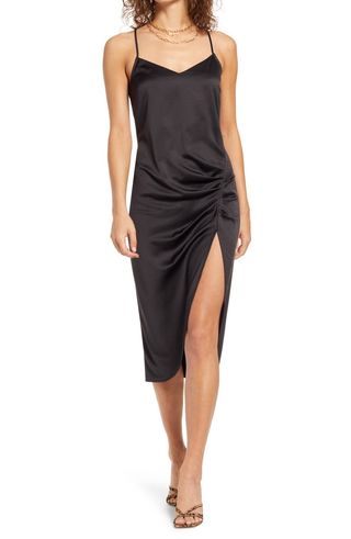 Open Edit + Strappy Shirred Sleeveless Midi Dress