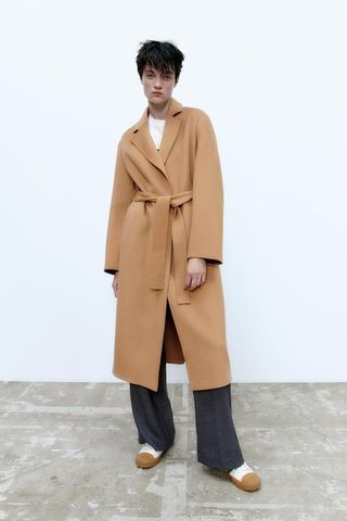 Zara + Wool Blend Belted Coat