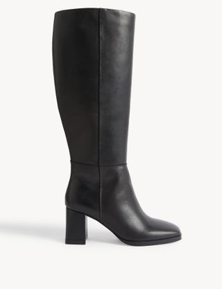 M&S Collection + Leather Block Heel Knee High Boots