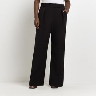 River Island + Plus Black Pleated Wide Leg Trousers