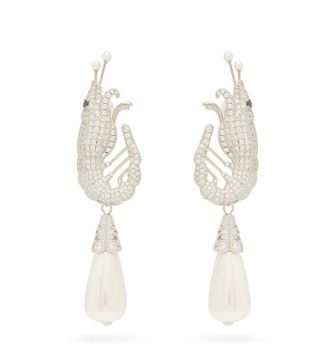 Shrimps + Shrimp Crystal and Faux-Pearl Clip Earrings
