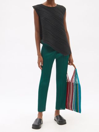 Pleats Please Issey Miyake + Technical-Pleated Cropped Jersey Slim-Leg Trousers