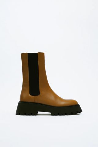 Zara + Lug Sole Leather Ankle Boots