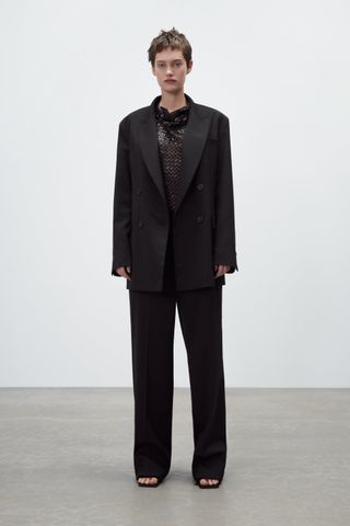 Zara + Double Breasted Wool Blend Blazer