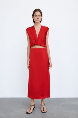 Zara + Straight Satin Effect Skirt