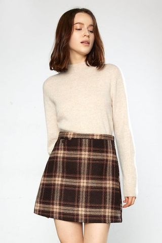 J.ing + Tyla Saddle Brown Premium Wool Plaid Tweed Skirt