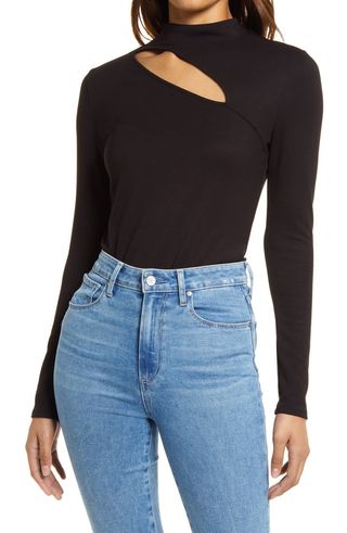 Halogen + Cutout Mock Neck Knit Top