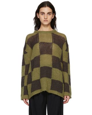 Theopen Product + Green & Brown Wool Chessboard Check Sweater