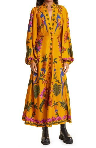 Farm Rio + Tropical Tapestry Long Sleeve Maxi Dress