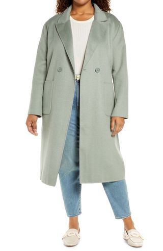 Halogen + Double Breasted Wool-Blend Coat