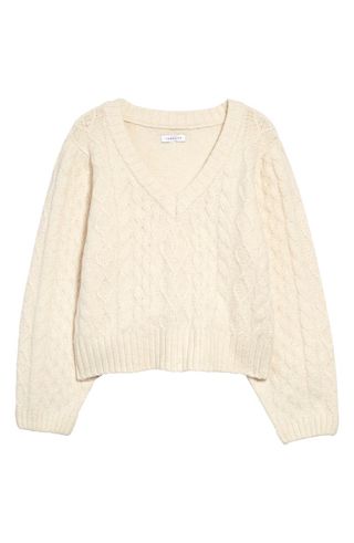 Topshop + V-Neck Cable Sweater