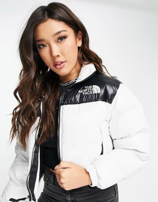 The North Face + Nuptse Cropped Jacket in White