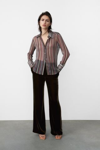 Zara + Semi-Sheer Striped Shirt