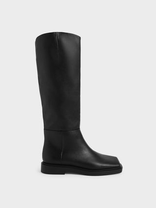 Charles & Keith + Black Square Toe Knee High Boots