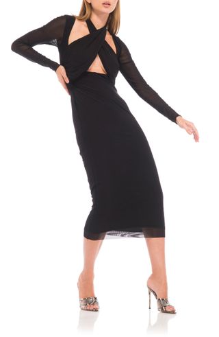 Afrm + Adut Cutout Bodice Long Sleeve Mesh Midi Dress