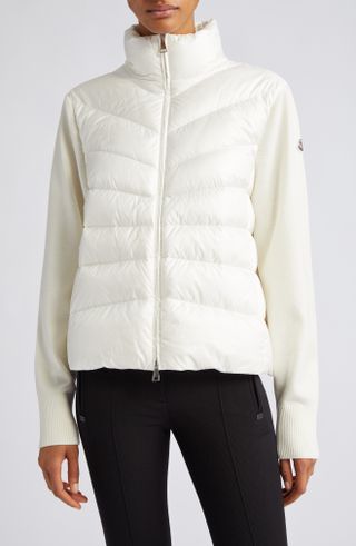 Moncler + Quilted Nylon & Wool Knit Cardigan
