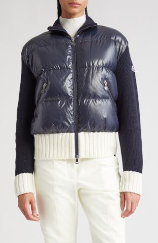 Moncler + Mixed Media Quilted Down Cardigan