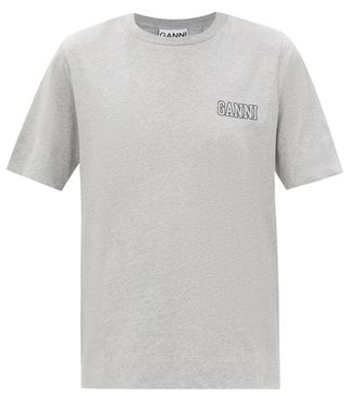 Ganni + Logo-Print Cotton-Blend Jersey T-Shirt