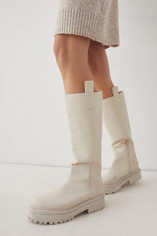 Warehouse + Chunky Pull on Knee High Boot