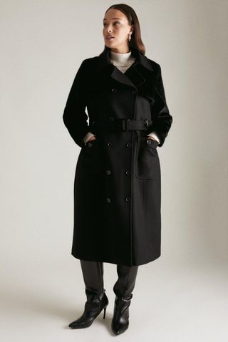 Karen Millen + Lydia Millen Curve Italian Wool Faux Fur Coat