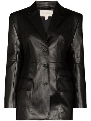 Materiel + Faux-Leather Single-Breasted Blazer