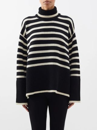 Totême + Striped Roll-Neck Wool-Blend Sweater