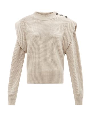 Isabel Marant + Peggy Beige Button-Shoulder Wool Sweater