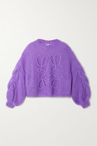 Loewe + Purple Anagram Open-Knit Mohair-Blend Sweater