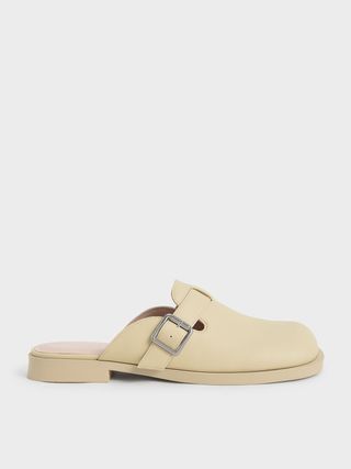 Charles & Keith + Yellow Buckled Round-Toe Loafer Mules