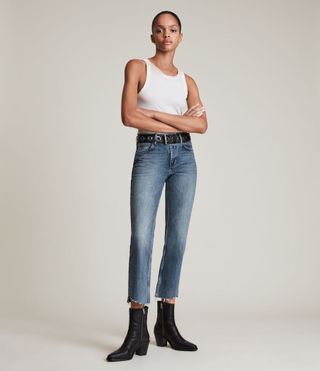 AllSaints + Barely Step Hem High-Rise Bootcut Jeans