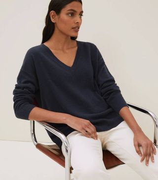 Marks and Spencer + Pure Cashmere V-Neck Relaxed Jumper
