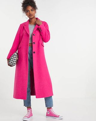 Simply Be + Bright Pink Slim Crombie Coat