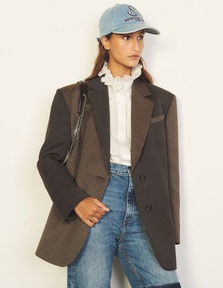 Sandro + Dual-Fabric Belted Jacket