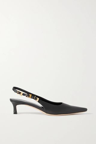 BY FAR + Mimi Cuttrell + Glossed-Leather Slingback Pumps