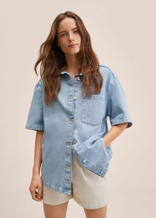 Mango + Short-Sleeved Denim Shirt