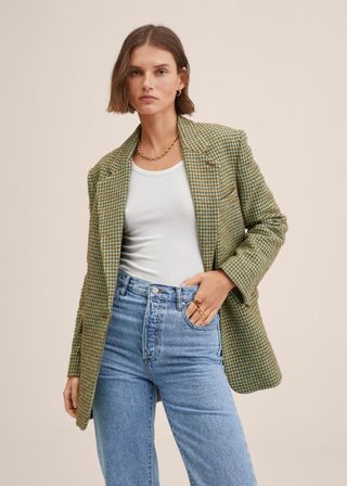 Mango + Houndstooth Wool-Blend Blazer