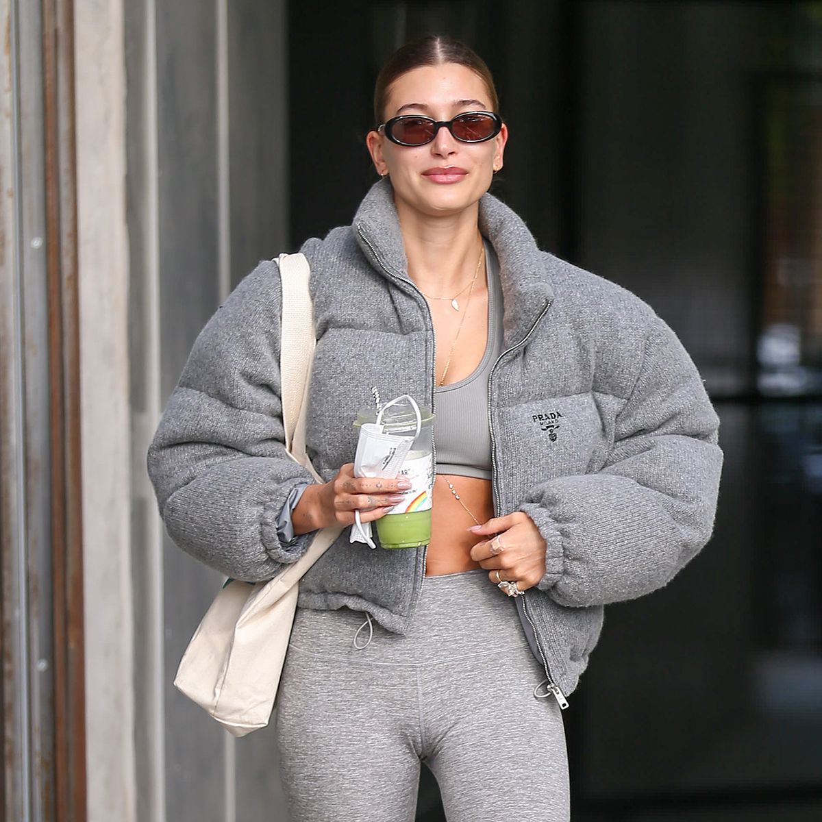 Hailey Bieber Wore New Balance 550s With Alo Leggings