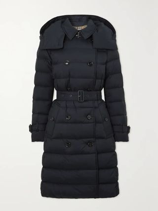 Burberry + Hooded Double-Breasted Quilted Shell Down Coat