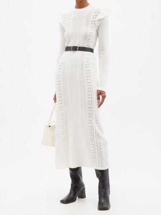 Chloé + Ruffled Cable-Knit Wool-Blend Midi Dress