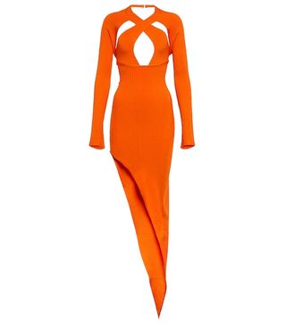 David Koma + Ribbed-Knit Cutout Midi Dress