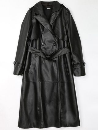Ultamodan + Faux Leather Long Trench Belted Coat